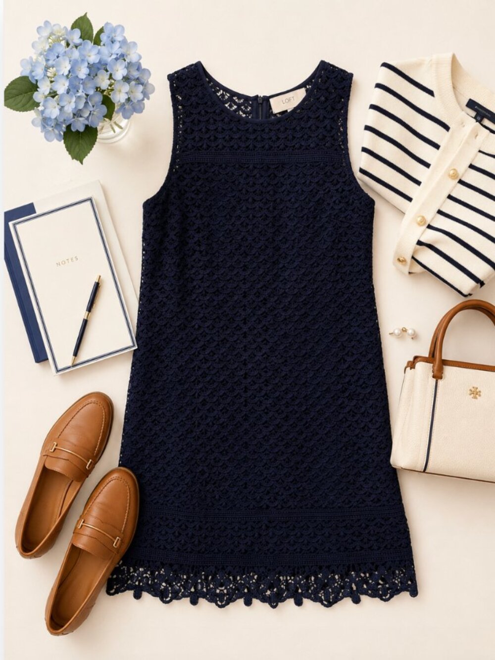 LOFT Navy Crochet Lace Shift Dress | Size 8